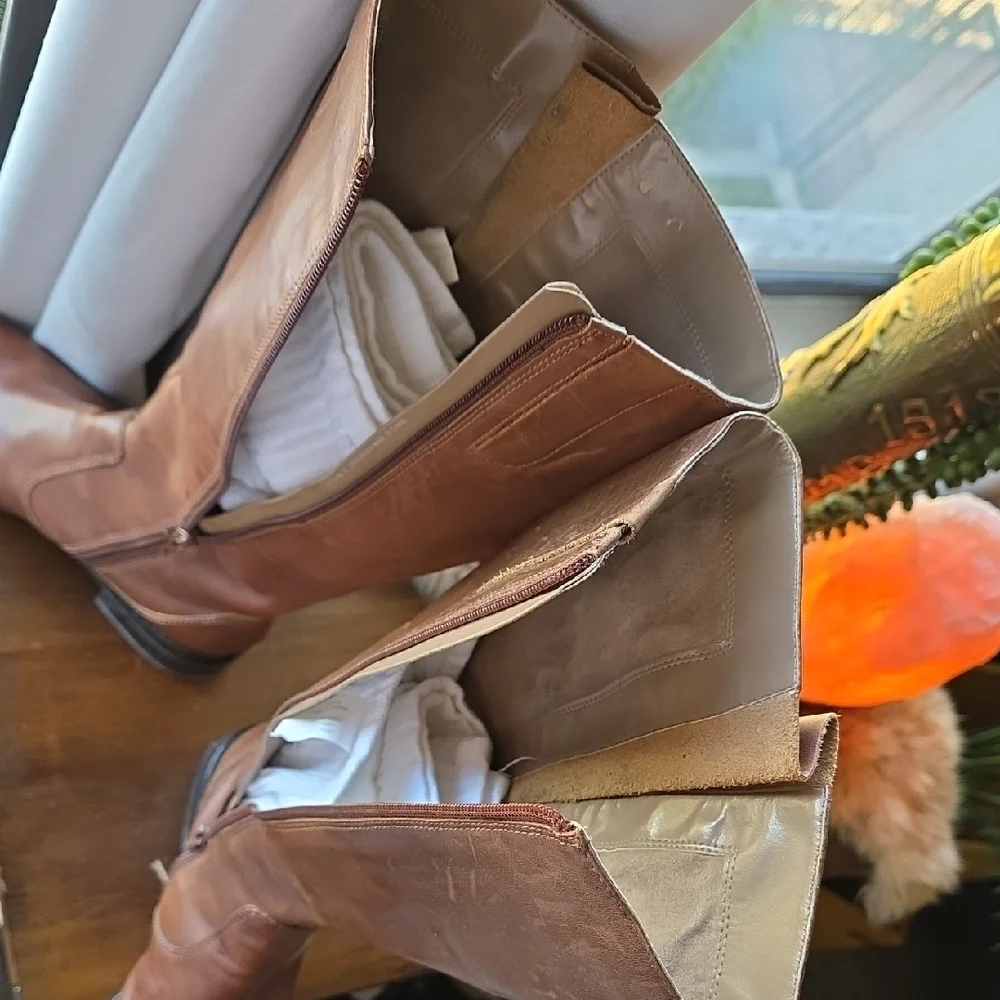 Ecco Brown Knee High Leather Moto Boots with Buckles 37